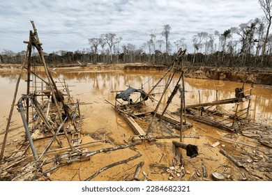 Illegal mining in the Peruvian jungle - Shutterstock ID 2284682321