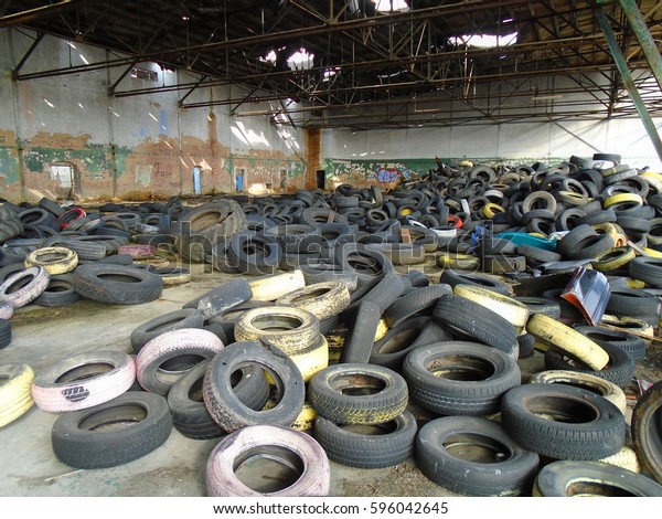 Illegal tire dump in
an abandoned building