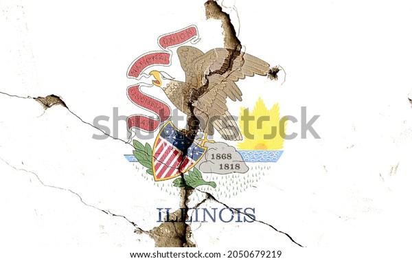 Illinois state
flag icon grunge pattern painted on old weathered broken wall
background, abstract US State Illinois politics economy society
history issues concept texture
wallpaper