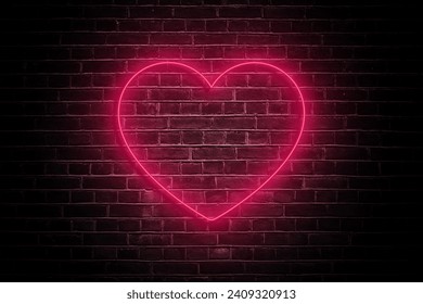 Illuminate your romance with the soft glow of a neon heart on a dark brick wall, casting a warm and intimate ambiance—a perfect visual ode to love on Valentine's Day. - Powered by Shutterstock