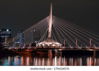 Illuminated Bridge At Forks Winnipeg Night Scene