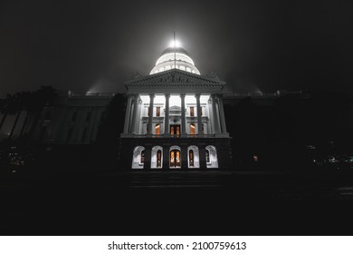 The Illuminated California State Capitol Museum In Sacramento, California At Night