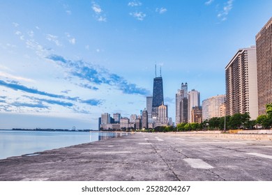 Illuminated Chicago Skyline View at Dusk, Illinois - Powered by Shutterstock