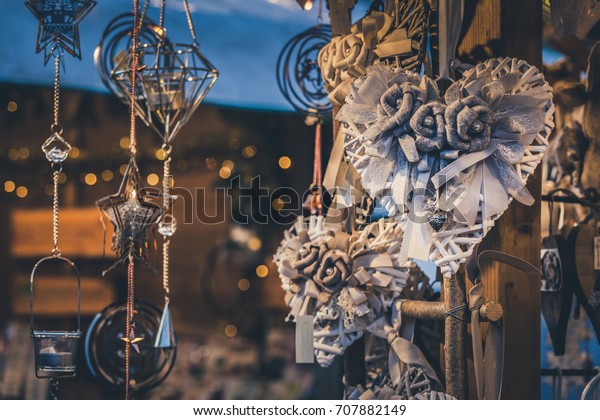 Natale A Trento.Illuminated Christmas Fair Kiosk Handcrafted Xmas The Arts Stock Image 707882149