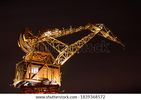 Illuminated crane at the Puerto Nuevo, the new port of Buenos Aires, Argentina, South America