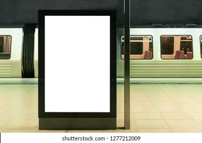 Illuminated Digital Billboard In Underground Train Station Mockup