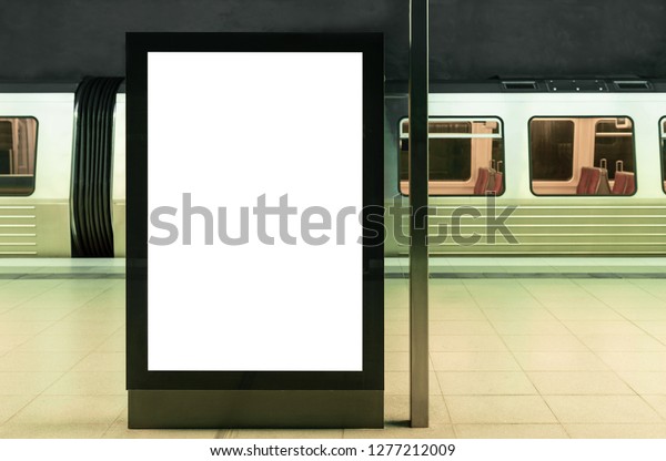 illuminated digital billboard in underground train\
station mockup
