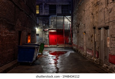 Illuminated Empty Back Alley At Night