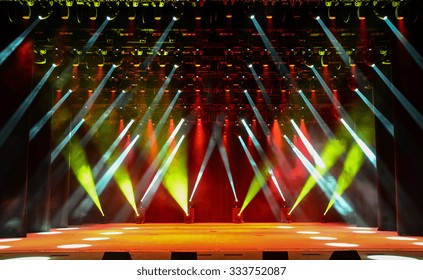 Illuminated Empty Concert Stage With Smoke