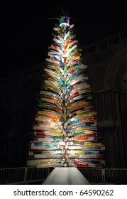 An Illuminated Glass Christmas Tree In Venice, Italy.