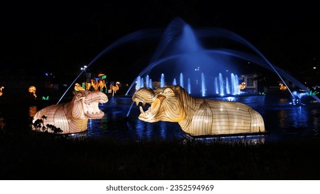 Illuminated hippopotamus in water in Chinese Lantern Festival, in Chinatown, Philadelphia, Pennsylvania, USA. - Powered by Shutterstock