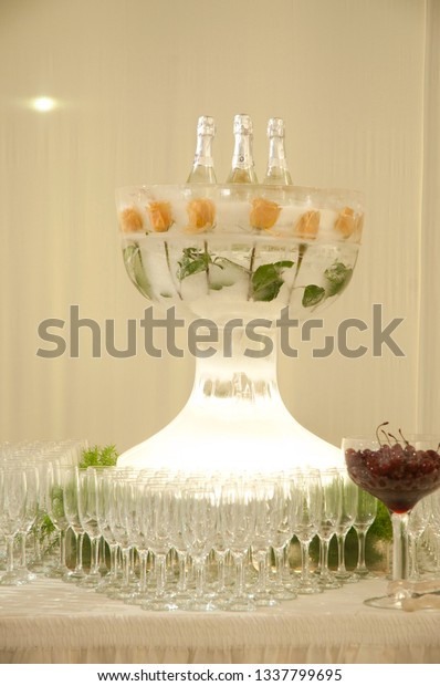 Illuminated Ice Sculpture Drinks Holder Orange Stock Photo Edit