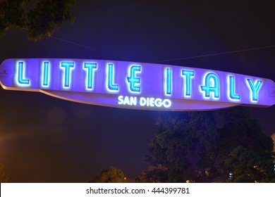 Illuminated Little Italy Sign In San Diego, CA