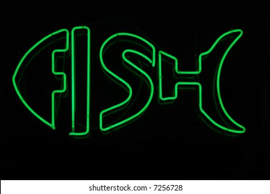 Illuminated neon sign in shape of fish