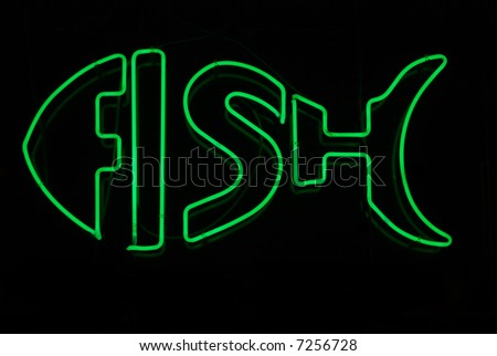 Illuminated neon sign in shape of fish