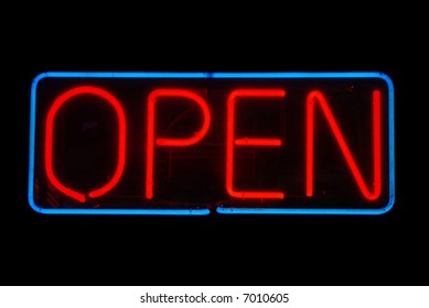 Illuminated Open Neon Sign On Black Stock Photo 7010605 | Shutterstock