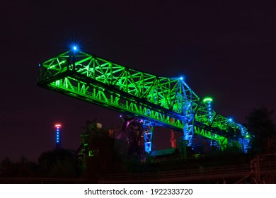 Illuminated Portal Framein An Old Steel Mill