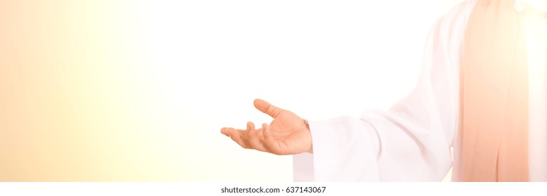 Illuminated silhouette of Jesus Christ in white robe
