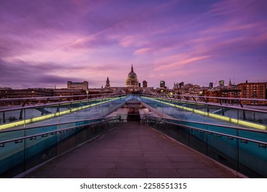 The illuminated skyline of London with St. Pauls Cathedral during a colourful dusk, United Kingdom - Powered by Shutterstock