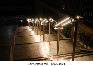 Illuminated Stairs In Granary Square, Kings Cross, London