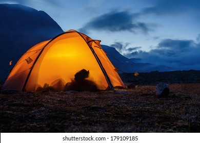 Illuminated Tent In Lapland