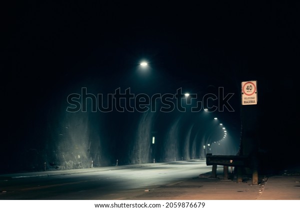 The illuminated traffic road with the sign of\
the maximum speed of forty km\
h