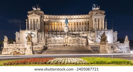 Illuminated Victor Emmanuel II National Monument in Rome, Italy