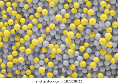 Illuminating yellow and Ultimate Gray balls background. Color year 2021. Abstract backdrop, close-up.