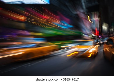 Illumination And Night Lights Of New York City. Intentional Motion Blur