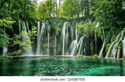 Illustration , 3d Wallpaper A Mesmerizing View Of Plitvice Lakes National Park In Croatia