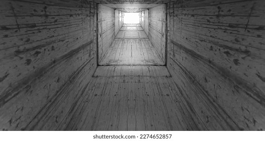  illustration of Abstract square cement concrete tunnel interior, light at the end of tunnel, go to success concept, abstract tunnel background