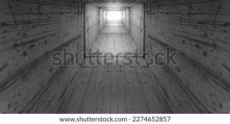  illustration of Abstract square cement concrete tunnel interior, light at the end of tunnel, go to success concept, abstract tunnel background