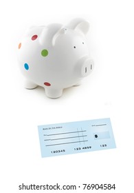 An Illustration Blank Bank Check And A Piggy Bank