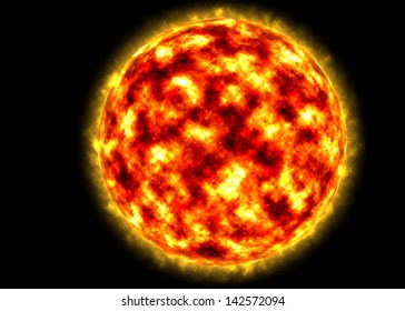 Illustration Of The Burning Illuminating Red Hot Sun In Main Sequence Star Stage On Blank Black Background