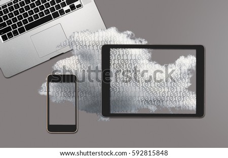 Illustration of cloud computing web services with smartphone