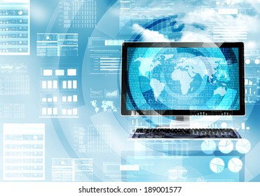 Illustration of a computer doing a data processing in worldwide internet connection