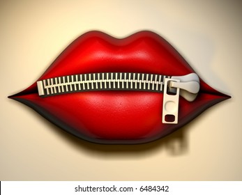 Illustration - Conceptual Lips With Zipper - 3d Render