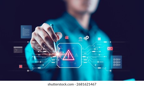 Illustration emphasizing cybersecurity risks, digital system vulnerabilities, and data breach prevention strategies. Perfect for topics on network protection, risk analysis, cyber threat awareness.