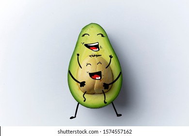 illustration of fun mother and baby with drawing avocado on photo