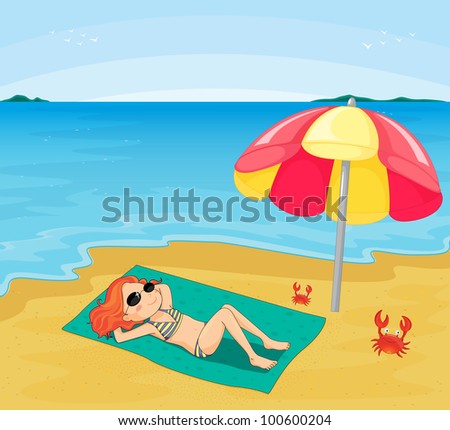 Illustration of girl at the beach - EPS VECTOR format also available in my portfolio.