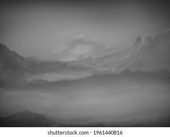 illustration grey mountain art drawing - Shutterstock ID 1961440816