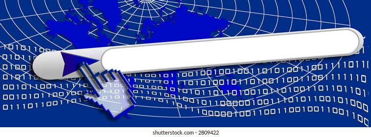 Illustration with hand, world map and binary flow