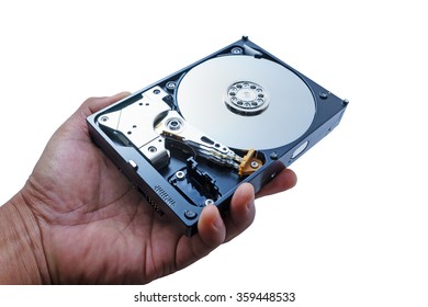 Illustration of Hard disk drive on hand. HDD isolated on white background - Shutterstock ID 359448533