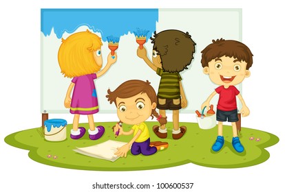 Illustration Stickman Kids Creating Woodland Crafts Stock Vector ...