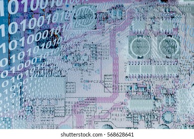 Illustration of microchip and binary