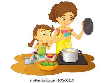 Illustration Mother Cooking Daughter Eps Vector Stock Photo 100600813 ...