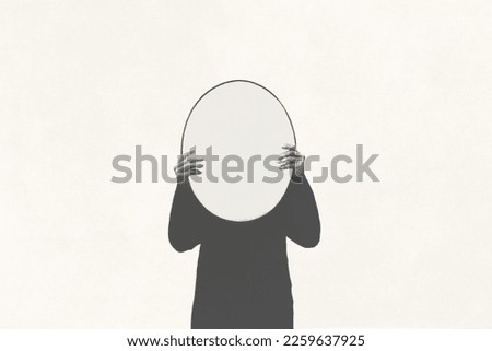 Illustration of person holding round shape mirror, illusion absence concept