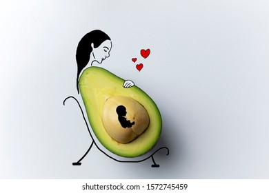 Illustration Of Pregnant Woman And Avocado Photo