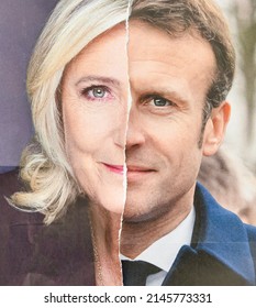 Illustration of the second round of the presidential election in France, with ballot papers of current president Emmanuel Macron (LREM) and Marine Le Pen (RN), in Paris, France, on April 14, 2022.