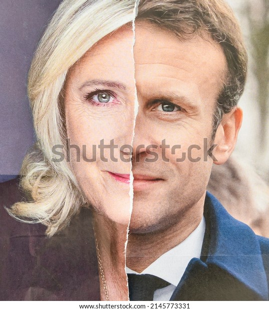 Illustration of the second round of the\
presidential election in France, with ballot papers of current\
president Emmanuel Macron (LREM) and Marine Le Pen (RN), in Paris,\
France, on April 14,\
2022.